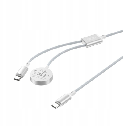 Kabllo 2 në 1 XO CX030, USB C 60W, karikues magnetik Apple Watch, 1m, e bardhë