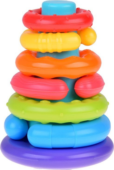 Lodër piramidë Jokomisiada Sensory Pyramid, unaza shumëngjyrëshe, për fëmijë
