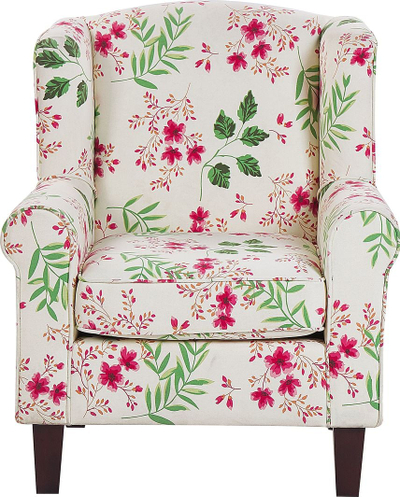 Karrige me tabure Beliani HAMAR, tekstil lulesh, stil wingback, krem shumëngjyrësh