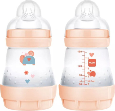 Biberon MAM Anti-Colic Start, 160 ml, vetë-sterilizues, ngjyrë pjeshke