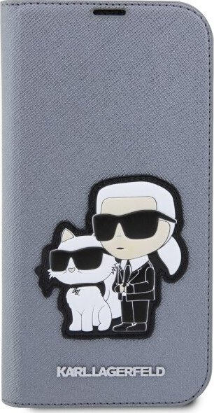 Futrollë libri Karl Lagerfeld KLBKP14LSANKCPG për iPhone 14 Pro, lëkurë Saffiano, argjendtë