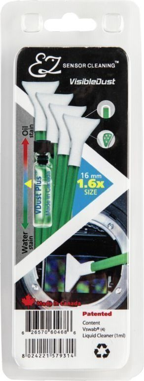 Сет за чистење на сензор VisibleDust EZ, 1 ml течност, 4 брисачи 1.6x, зелен