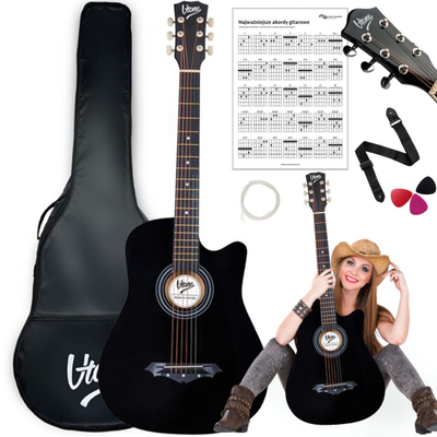 Kitarra akustike V-Tone AG ONE 4/4, western, me prerje cutaway, e zezë
