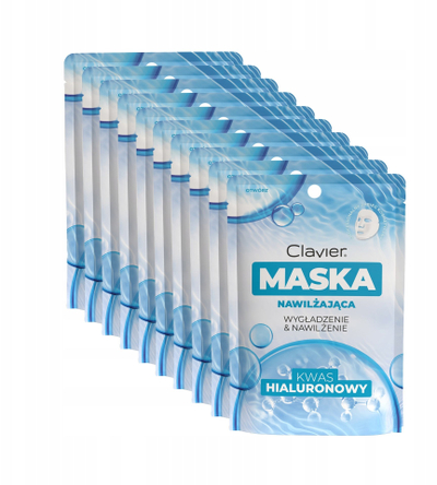 Maskë fytyre Clavier Moisturizing Sheet Mask, acid hialuronik, set 10 copë, blu e bardhë