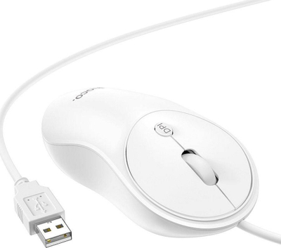 Mouse Hoco GM13, me kabllo USB A 1.5 m, 1600 dpi, i bardhë