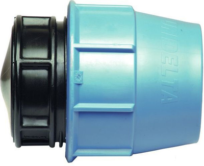 Kapak fundor Midelta Pe PN16 End Cap 63mm, për tuba uji, blu e zezë