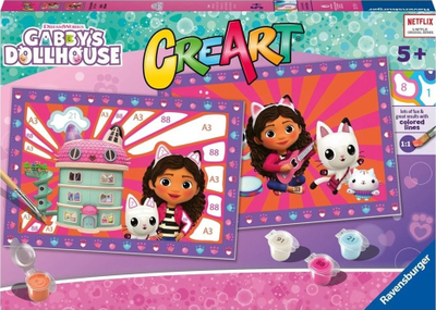 Set pikturimi Ravensburger CreArt Junior Gabby's Dollhouse, 2 tabela, me numra, shumëngjyrësh