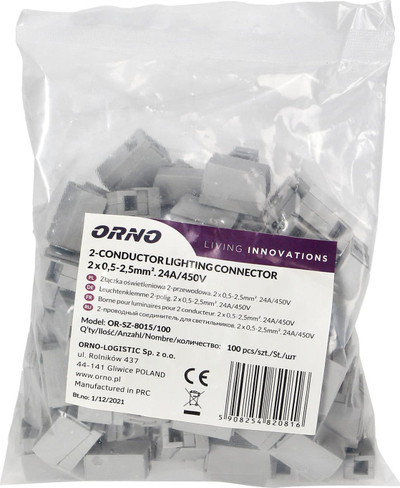 Lidhës drite Orno OR-SZ-8015, 2x0.5-2.5mm², 24A 450V, gri
