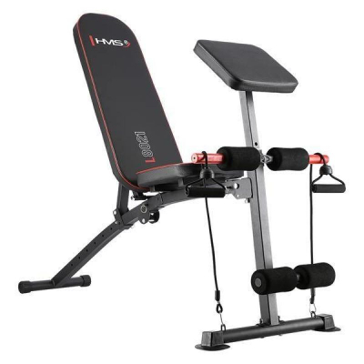 Stol ushtrimesh HMS L8021, multifunksional, deri 150 kg, i zi me të kuqe