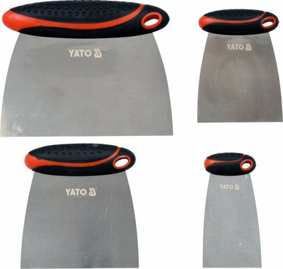 Set shpatullash çeliku inoks Yato YT-52790, 4 copë, me dorezë të rehatshme, e zezë me të kuqe
