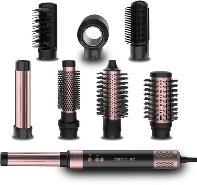 Furçë ajri për flokë Cecotec Bamba CeramicCare AirGlam, 8 koka, qeramike me jone, rozë e zezë