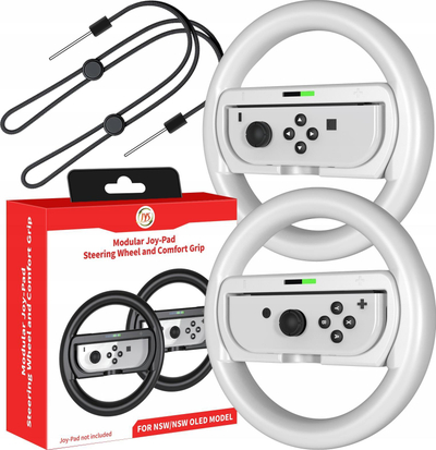 Aksesorë për Nintendo Switch JYS, 2 timona me grip 2 në 1, të bardhë