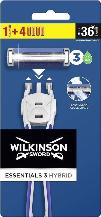 Бритва Wilkinson Sword Essentials 3 Hybrid, за мажи, со 4 заменливи глави
