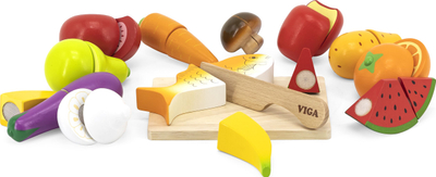 Set loje kuzhine Viga Little Chef 44579, druri, me fruta e perime me plot ngjyra