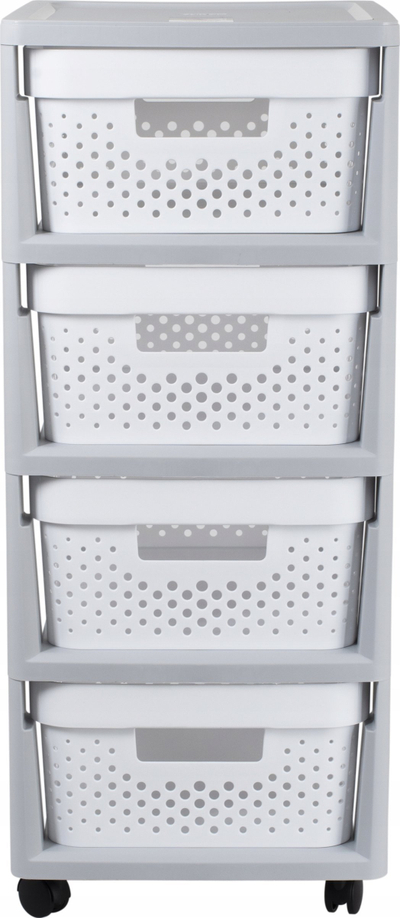 Komodinë plastike Curver Infinity Openwork Shelf, 4 sirtarë nga 10L, gri me të bardhë