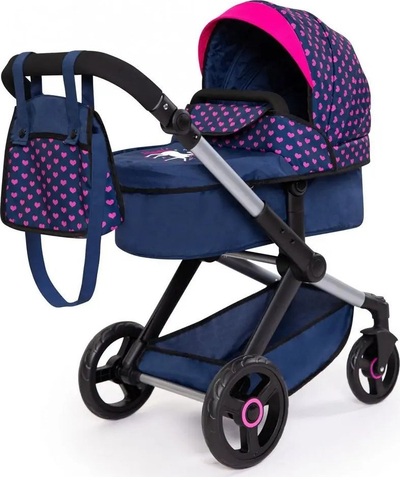 Karrucë për kukulla Bayer XEO 17054AA, për kukulla deri 46cm, 2 në 1, blu e errët rozë