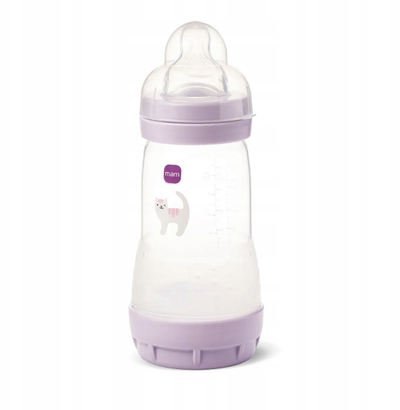 Шише против колики MAM Baby Perfect Start, 260 ml, 2m+, проѕирно со виолетова боја