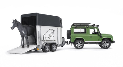 Lodër set Bruder Land Rover Defender 02592, me rimorkio për kalë, me figurë kali, shumëngjyrëshe