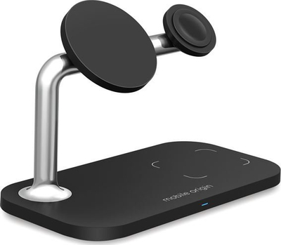 Karikues pa tela Mobile Origin 3 në 1, MagSafe, për iPhone, Apple Watch edhe AirPods, i zi