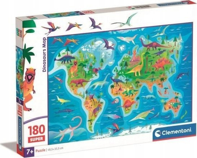 Puzzle Clementoni Supercolor Dinosaurs Map, 180 copa, nga 7 vjeç e lart, shumëngjyrësh