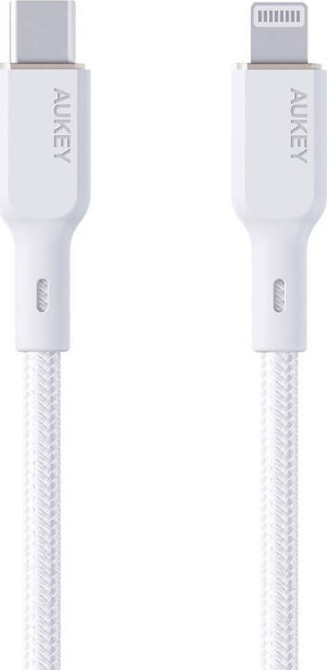 Kabllo karikimi Aukey NCL2 USB C në Lightning, 1.8 m, najlon i thurur, e bardhë