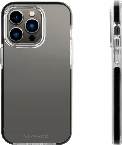 Kapak telefoni Vivanco Rock Solid për iPhone 14 Pro, TPU dykatëshe, i fortë ndaj goditjeve, transparent me detaje të zeza