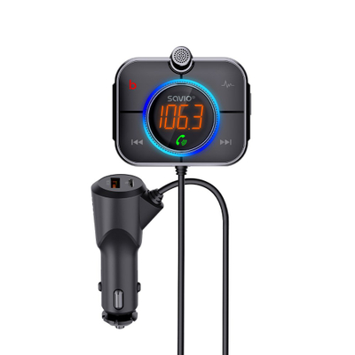 Transmetues FM për veturë Savio TR-14, Bluetooth 5.0, dy dalje të shpejta karikimi, i zi
