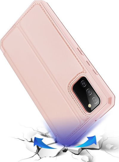 Kapak me kapak Dux Ducis Skin X për Samsung Galaxy A02s, lëkurë eko, me mbajtëse dhe xhep karte, rozë