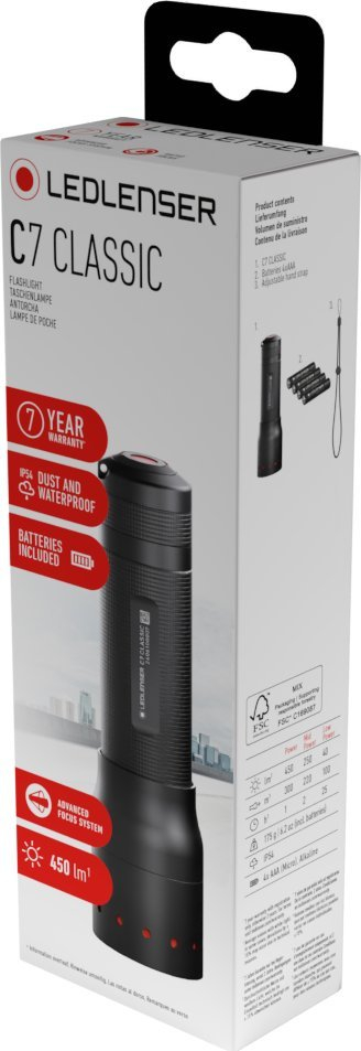 Elektrik dore Ledlenser C7 Classic, LED 450 lm, 25 orë, i zi