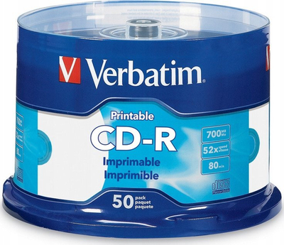 Disk CD-R Verbatim Printable, 700MB 52x, paketë me 50 copa, i bardhë
