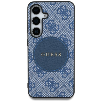 Maskë telefoni Guess 4G Round Patch Classic MagSafe për Samsung Galaxy S25 Plus, TPU PC lëkurë eko, blu