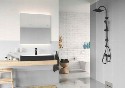 Set dushi Ferro SQUERTO NP22BL, kokë rain shower katrore, montim në mur, e zezë mat