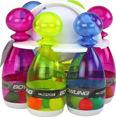 Set bowling Leantoys, 6 gjylpëra, plastikë transparente, shumëngjyrëshe