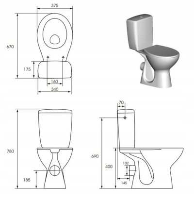 WC компактен MITO PRESIDENT, 3/6l, даска дуропласт Soft Close, бела