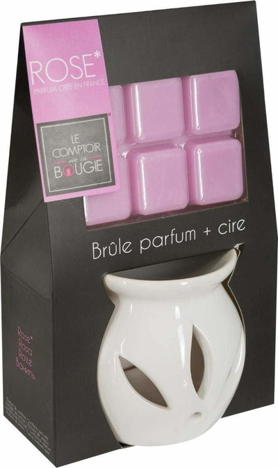 Set aromatizues Le Comptoir de la Bougie Rose, djegës qeramike, dyll me erë trëndafili, i bardhë