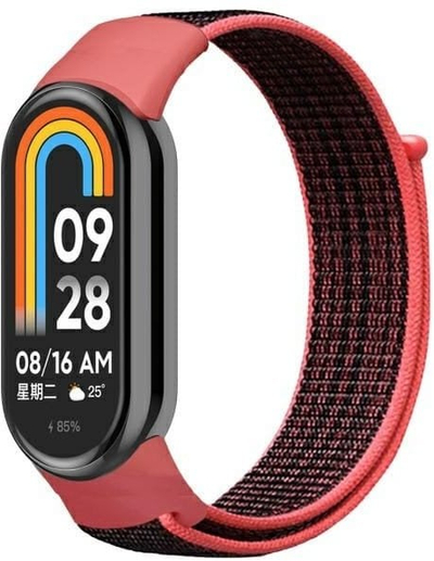 Rrip najloni për dore Beline NylonLoop për Mi Band 9 8, i rregullueshëm, i kuq e zi