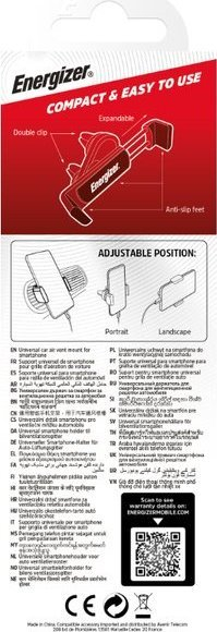 Mbajtëse telefoni për makinë Energizer Classic, për 4" deri 6.5", montim te grila e ajrit, e zezë