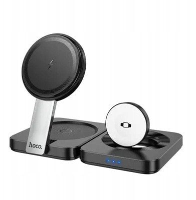 Stacion karikimi HOCO Foldable, wireless magnetik 15W, për iPhone dhe Apple Watch, i zi