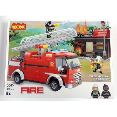 Lojë ndërtimi COGO 3619 Fire, 411 pjesë, kamjon zjarrfikës, shumëngjyrëshe