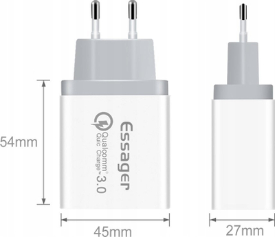 Karikues muri Essager QC3.0, 30W, 3 porta USB, i bardhë