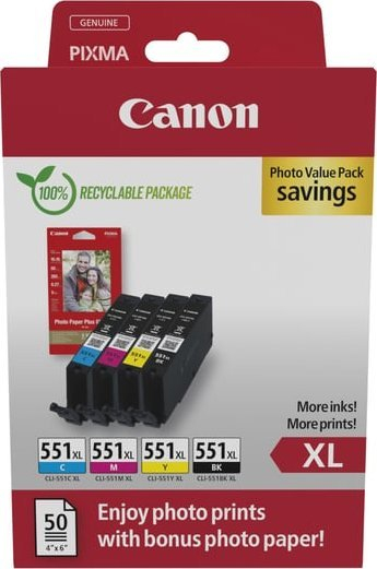 Set bojëra Canon CLI-551XL 6443B008, XL, 4 copë, e shumëngjyrshme