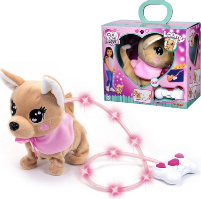 Lodër pellushi Simba ChiChi LOVE Loomy, qenush interaktiv me telekomandë, 20 cm, bezhë rozë