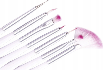 Set furçash për nail art Sunone White, 8 copë, dorezë e rehatsheme, i bardhë
