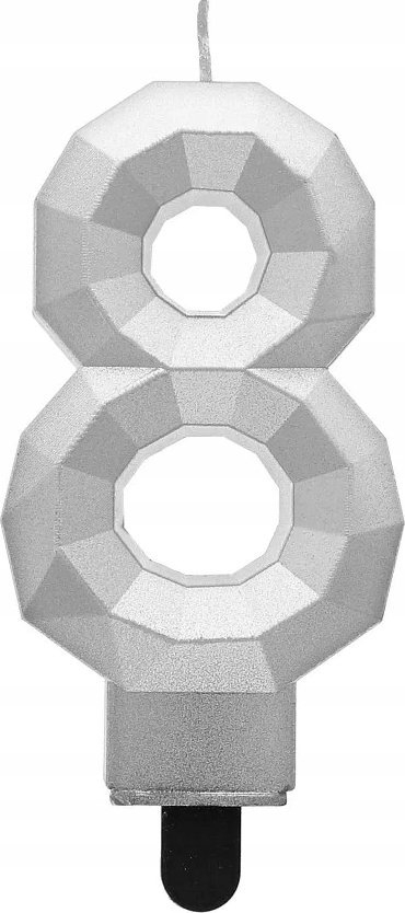 Qiri torte Godan numri 8 Diamond Metallic, 7.6 cm, ngjyrë argjendi