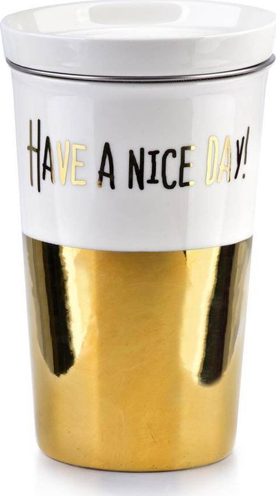 Gotë me kapak Affek Design "HAVE A NICE DAY!", 410 ml, e artë