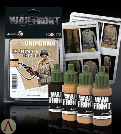 Set bojërash akrilike Scale75 Warfront US Army 1942-44, 4 pjesë, për miniatura