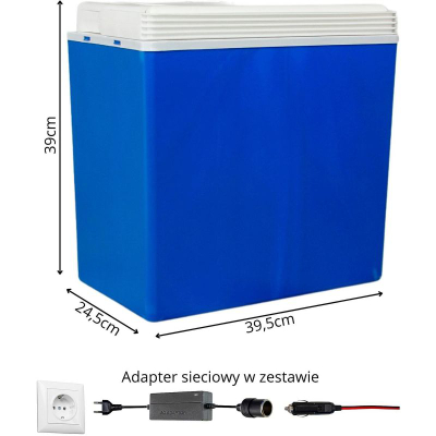 Frigorifer portativ elektrik Cool Box 24L, 12V 230V, blu me kapak të bardhë