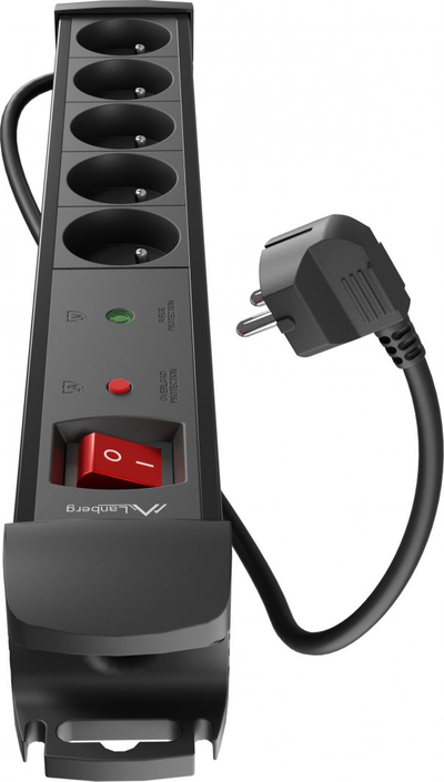 Shirit elektrik Lanberg SP1-05E-0500-BK, 5 presa, kabllo 5 m, i zi