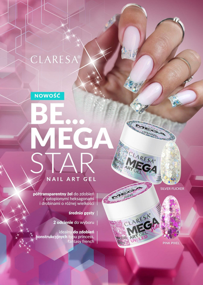 Xhel dekorues për thonj Claresa Megastar Silver Flicker, efekt holografik, argjend i shkëlqyeshëm