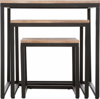 Set tavolina dhome dite, 3 copë, dru akacie dhe metal, bezhë e zezë